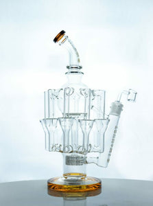 Tsunami 13″ Showerhead Eight Tube Recycler Water Pipe Rig - Amber