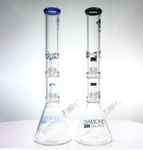 Diamond Glass - 18" Thick Clear Glass Dual Perc Water Pipe Bong - Black