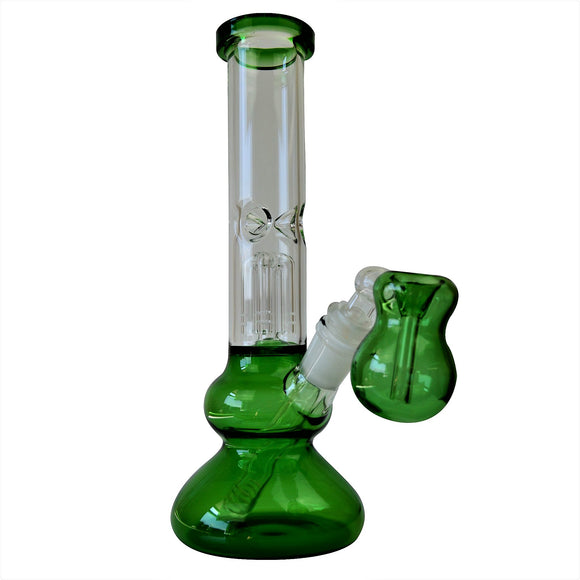 10'' Green Accented Glass Bong w/ Round Bottom and 4 ARM Perc