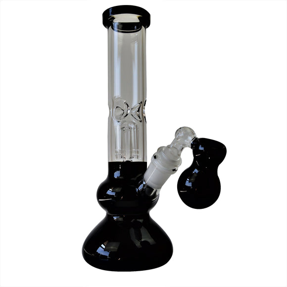 10'' Black Accented Glass Bong w/ Round Bottom and 4 ARM Perc