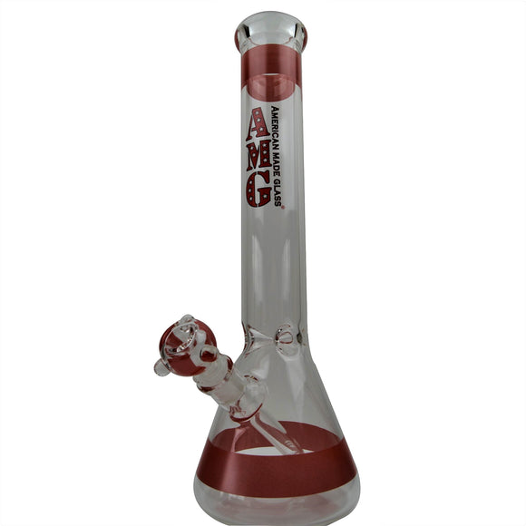 AMG Glass 15 inch Beaker Base Glass Bong with Red Accents