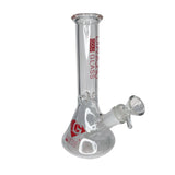 Diamond Glass - 8" Clear Beaker Base Glass Water Pipe Bong - Red Decal