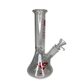 Diamond Glass - 8" Clear Beaker Base Glass Water Pipe Bong - Red Decal