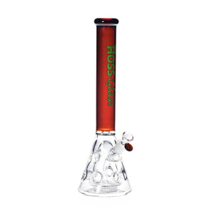 18" Hoss Glass Holey Beaker w/ Colored Top & Grid Perc - Amber