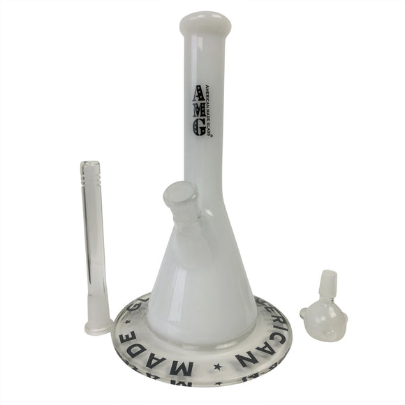AMG Glass 10 inch Wide Base White Bong Water Pipe