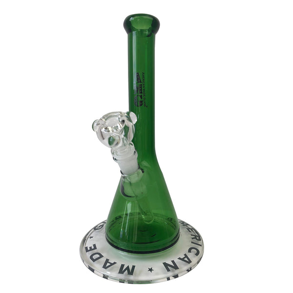 10 Inch Green Glass Bong - Beaker Style Water Pipe With 14mm Bowl - Made In USA