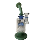 AFM Glass 9" Water Pipe w/ 12 Arm Perc - Green / Blue