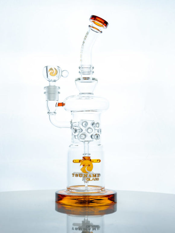 Tsunami 12″ Double Propeller Drum Perc Recycler Water Pipe - Amber