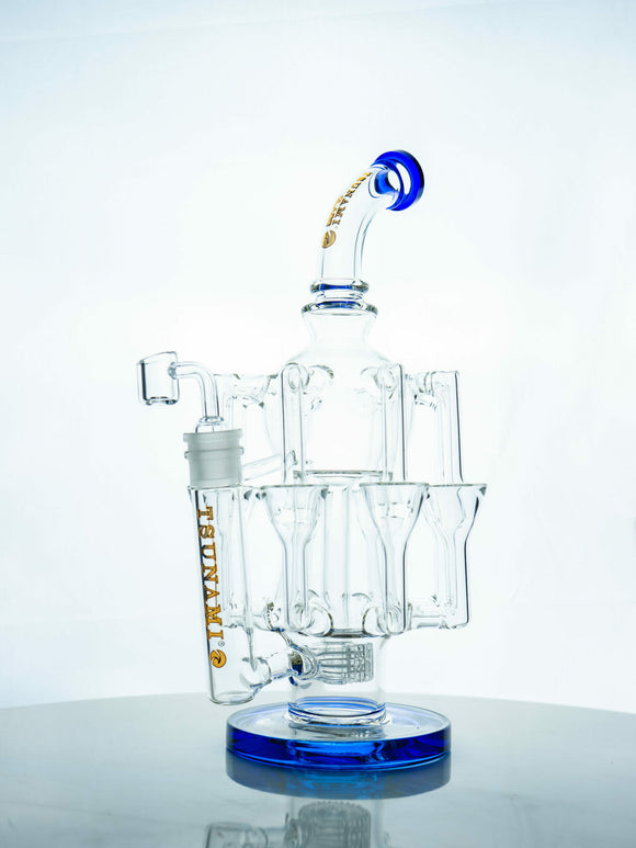Tsunami 13″ Showerhead Eight Tube Recycler Water Pipe Rig - Blue