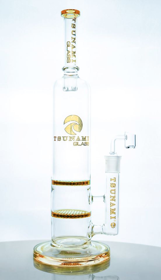Tsunami 16″ Dual Honeycomb Dab Rig Water Pipe - Amber
